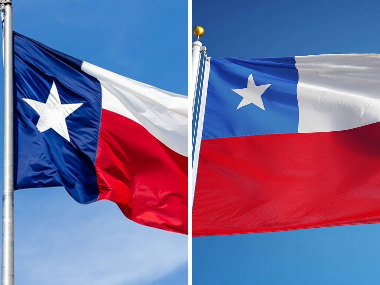 Comparison between the Texas flag and the Chilean flag, both with red and white stripes and a lone star.